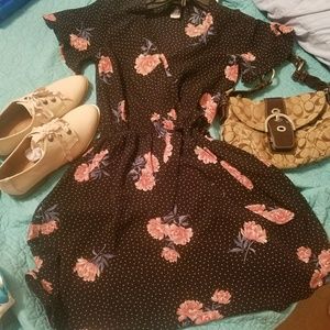 Cute floral and polka dot wrap around dress